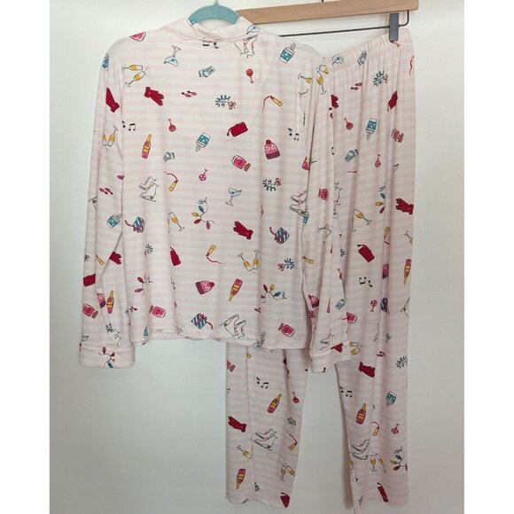 Kate Spade Women's Holiday Pajama Set Size XL Long Sleeve Pink Stripes - Picture 3 of 13